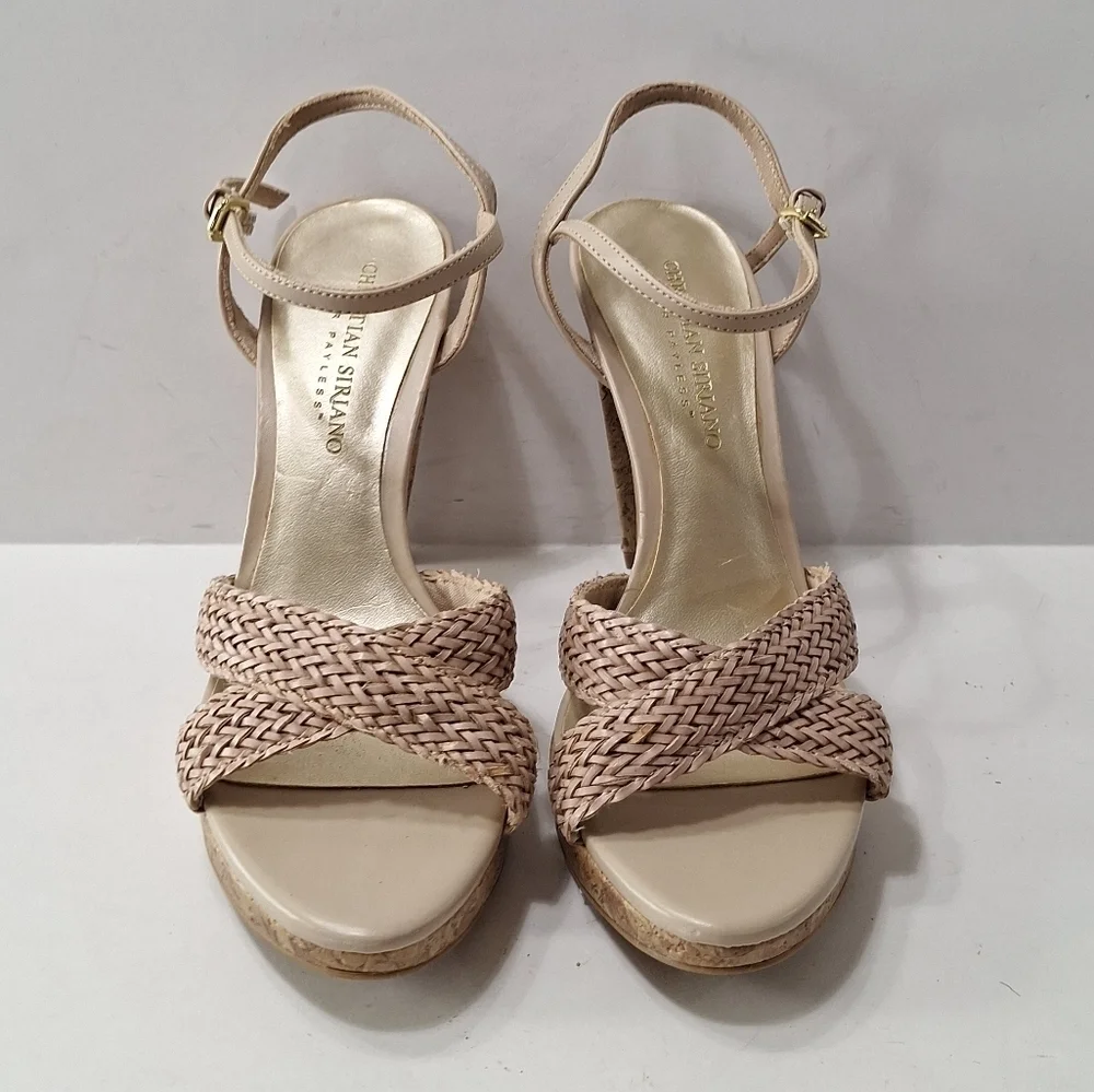 Christian Siriano Tan Bohemian Coquette Ankle Strap Platform Heels Size 7